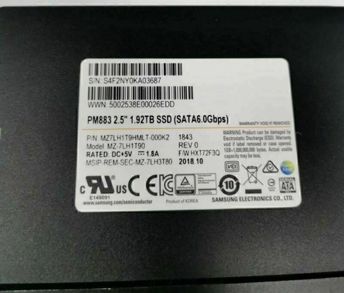 Samsung PM883 1.92TB MZ7LH1T9HMLT-000K2 2.5" SSD SATA III MZ-7LH1T90 6.0Gbps