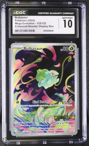 CGC 10 - Bulbasaur 133/132 Stamped Box Topper Promo Pokemon Mega Evolution Base