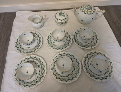 Herend Petersilie (PE) Kaffeeservice 6 Personen   Teekanne 602, Tassen 724, 517