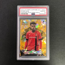 2022-23 Topps Chrome UEFA Sapphire Selections Desire Doue RC Gold /50 PSA 10
