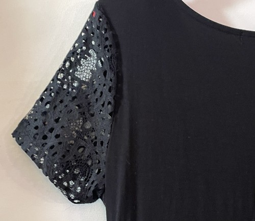 JOE BROWNS SIZE 12 LONG BLACK V NECK TUNIC DRESS LACE SLEEVES & CONTRAST TRIM - Picture 6 of 7