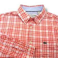 Lacoste Pink White Check Shirt M FR40 Regular Fit Long Sleeve Light ALLIGATOR