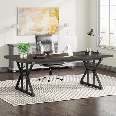Modern 70.8-Inch Executive Desk for Home Office - Black Oak Finish