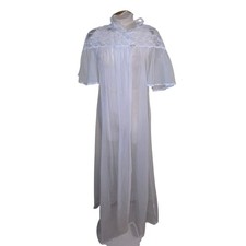 Vtg 1980s Val Mode Sheer Bridal Robe Nightgown Nylon Lace Flutter Sleeve Small