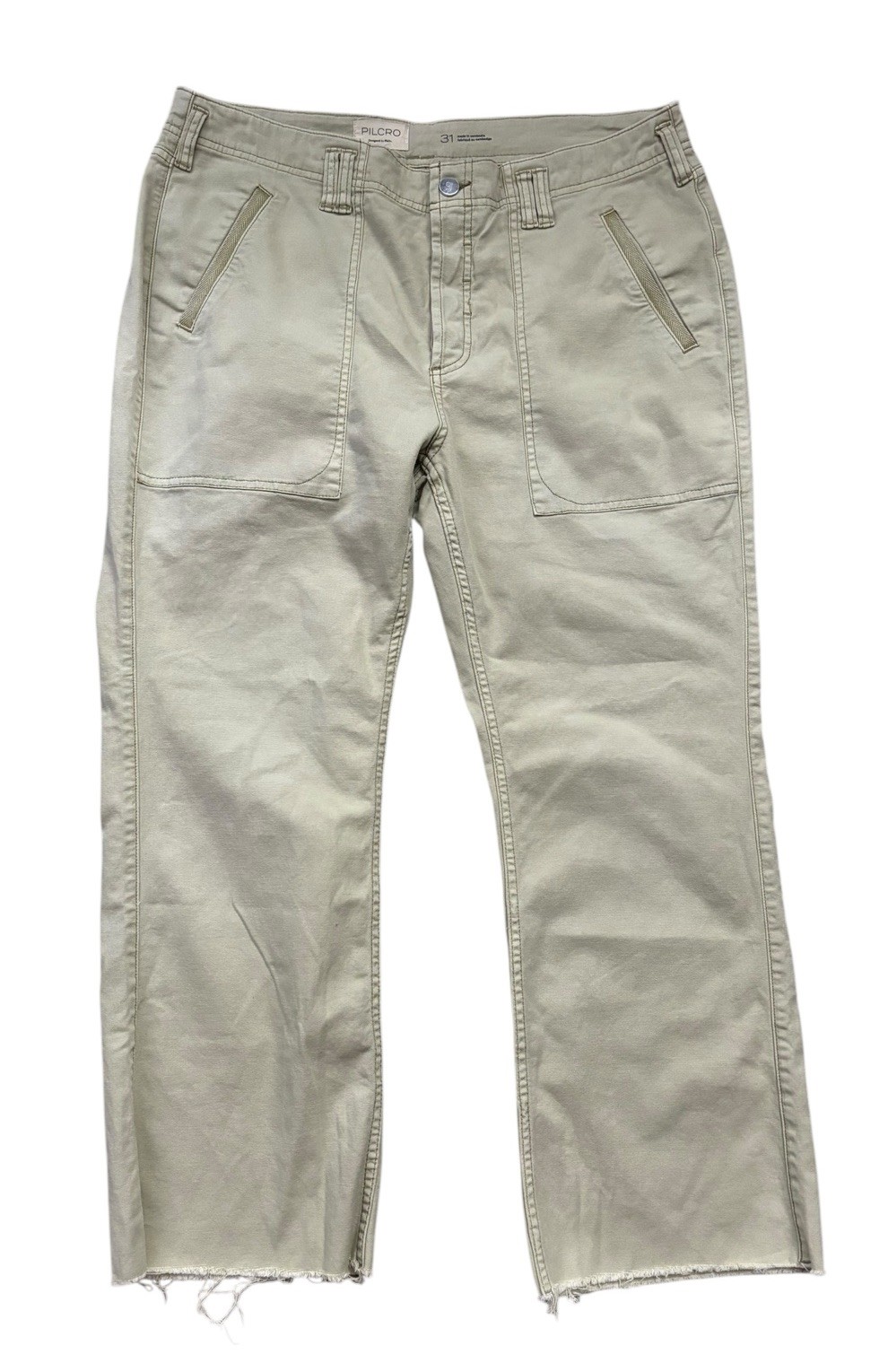 Anthropologie Pilcro Pants Womens 31 (Fits 34x27) Beige Fatigue Pants Frayed
