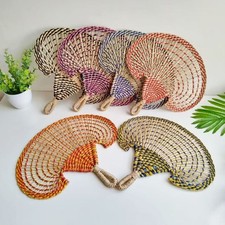 Colorful Hand-woven Straw Fan Anti-Mosquito Decorative Handmade Fan Portable