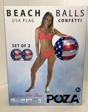 Beach Balls Set of 2 POZA USA Flag Confetti Luxurious Pool Float 16 x 16 inches
