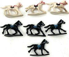 Lot Of 7 Military Horse Figures On Stands Plastic Battle Dress