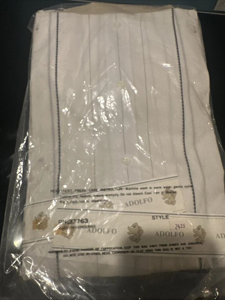 Camisa de vestir Adolfo para hombre 18 34/35. Manga larga a rayas blancas. NUEVO Foto 4 de 4