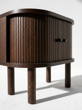 Half Round Bedside Table Wood Dark Brown Night Console Roller Shutter Storage 50x30x25cm