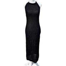 Quince Open-Knit Cover-Up Maxi Dress Womens XS Black Excellent Organic Cotton