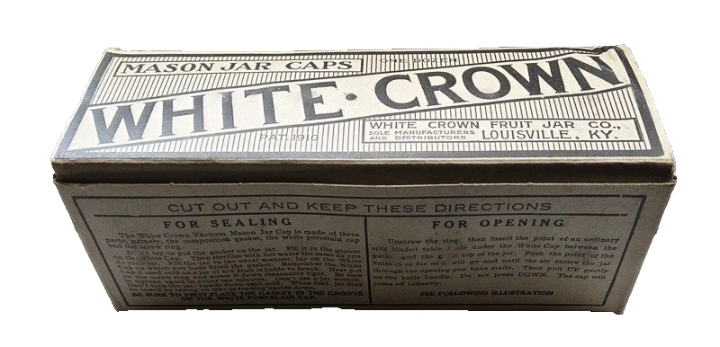 12 ANTIGUAS tapas de tarro de albañil corona blanca con insertos de vidrio de leche - caja original, 1910 Foto 4 de 4