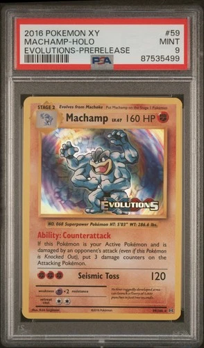 2016 POKEMON XY EVOLUTIONS PRERELEASE #59 MACHAMP-HOLO PSA 9