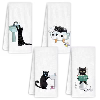 2er Pack süße Katzenmotiv Geschirrtücher super weich tolles Geschenk Katzenliebhaber #13 Top Set