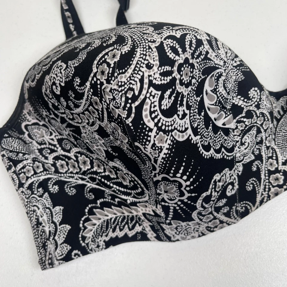 Sujetador con aros Cacique negro floral cachemir cobertura completa ligeramente forrado 46DDD Foto 2 de 4