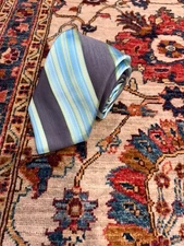 Ike Behar New York Blue Green Stripe Silk Blend Necktie Designer Men’s