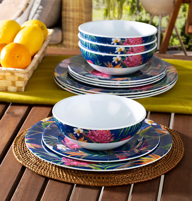 Camping Picnic Plates And Bowls Melamine 12 Piece Dinner Set
