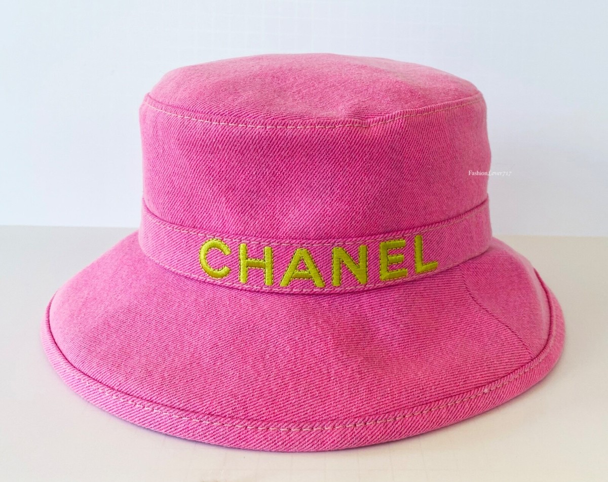 21P CHANEL PINK YELLOW DENIM BUCKET CLOCHE HAT M | eBay