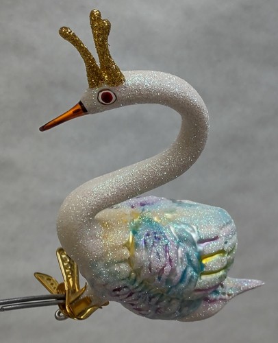 Polish Glass Ornament "Swan Princess" Hand Painted Made in Poland Clip Ornament - Picture 3 of 5