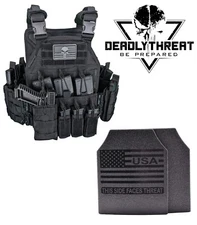 Urban Assault Black Storm Tactical Vest Plate Carrier W/ Level III Armor Plates