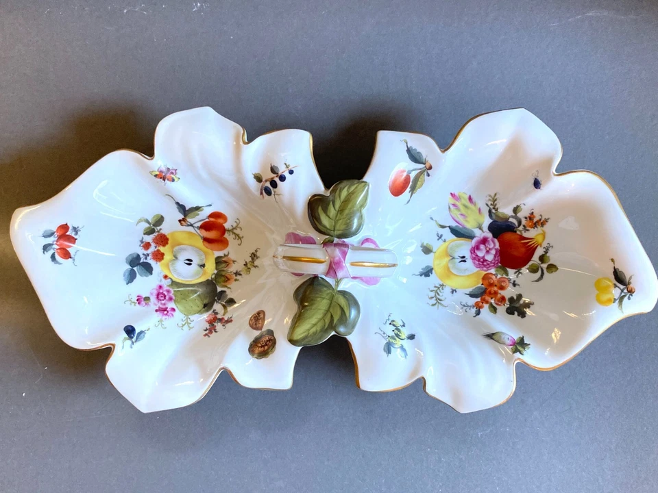 Centro de mesa de lujo Herend "Fruta y Floral" grande de doble hoja, 18"" L, años 30 Foto 3 de 4