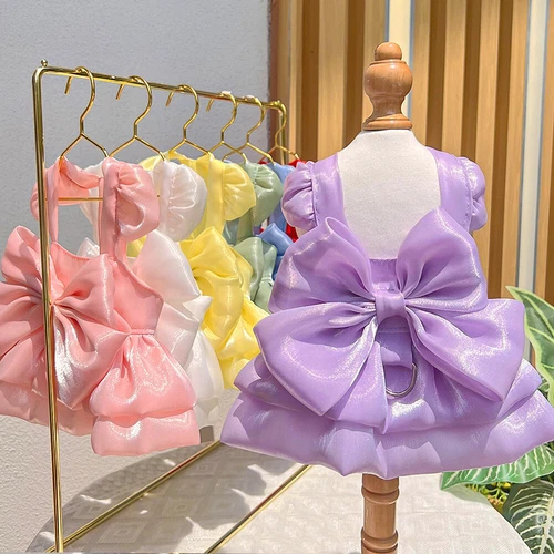 Pet Clothes Dog Princess Wedding Dress Tutu Big Bow Glossy Dress Cat Puppy Skirt - Picture 12 of 32