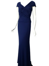 LAUREN RALPH LAUREN Navy Matte Jersey Twisted Ruched Bodice Gown Dress sz 4 NEW