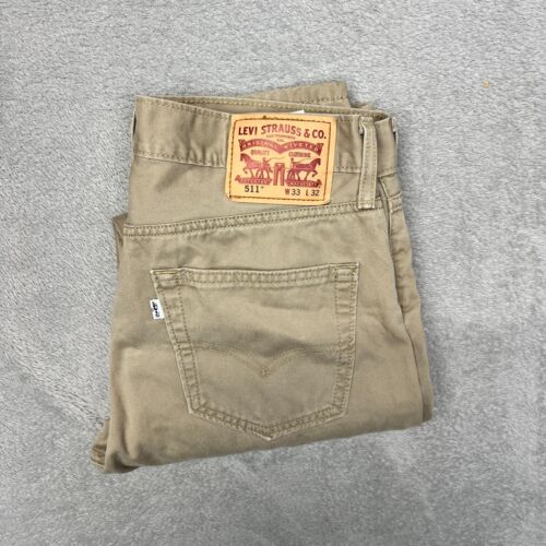 Levis 511 Denim Jeans Men Size 33x32 Slim Straight Zip Close Cotton Beige