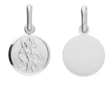 925 Sterling Silver ST Christopher 10mm Diamond Cut Pendant Religious GIFT BOX