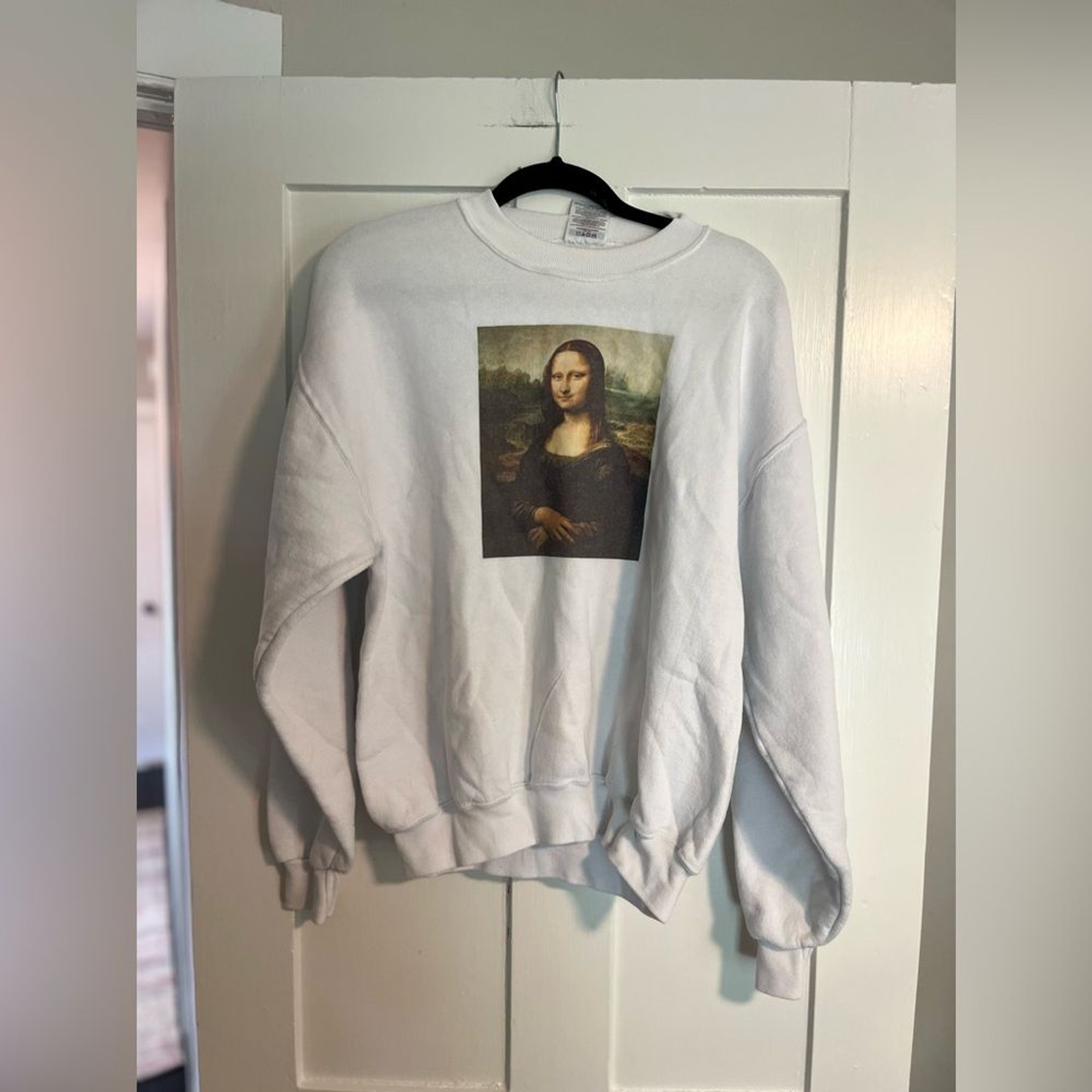 Mona Lisa Print Crew Neck Sweatshirt White Size Medium