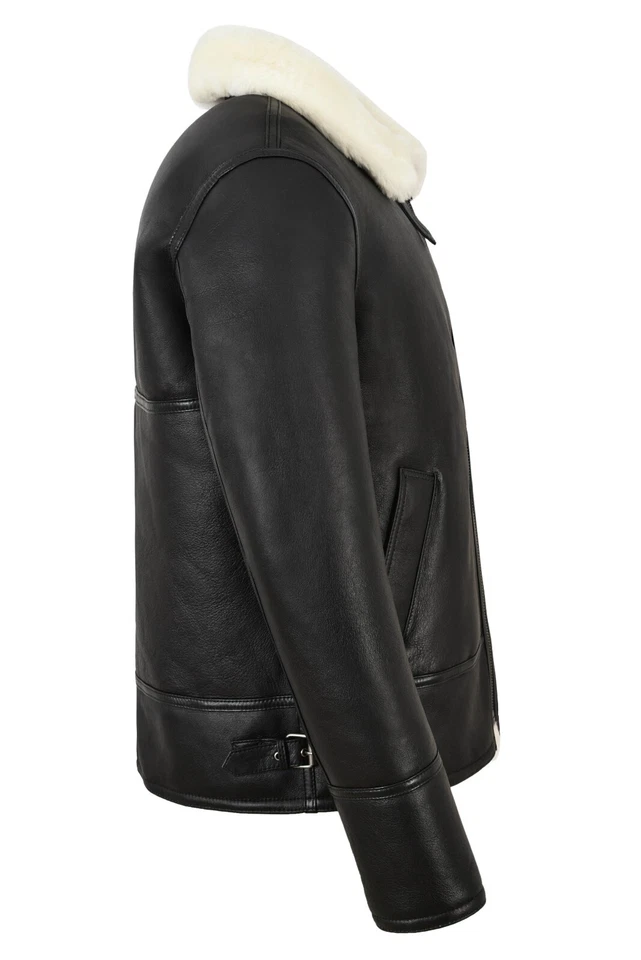 Men’s B3 Sheepskin Jacket Black White Real Fur Bomber Pilot RAF Jacket HARBIN — 第 3/4 张图片