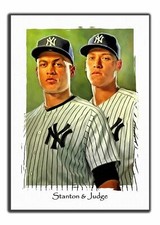2016 GIANCARLO STANTON & ARRON JUDGE NYY 4/14 ORIGINAL PRINT ART SKETCH CARD