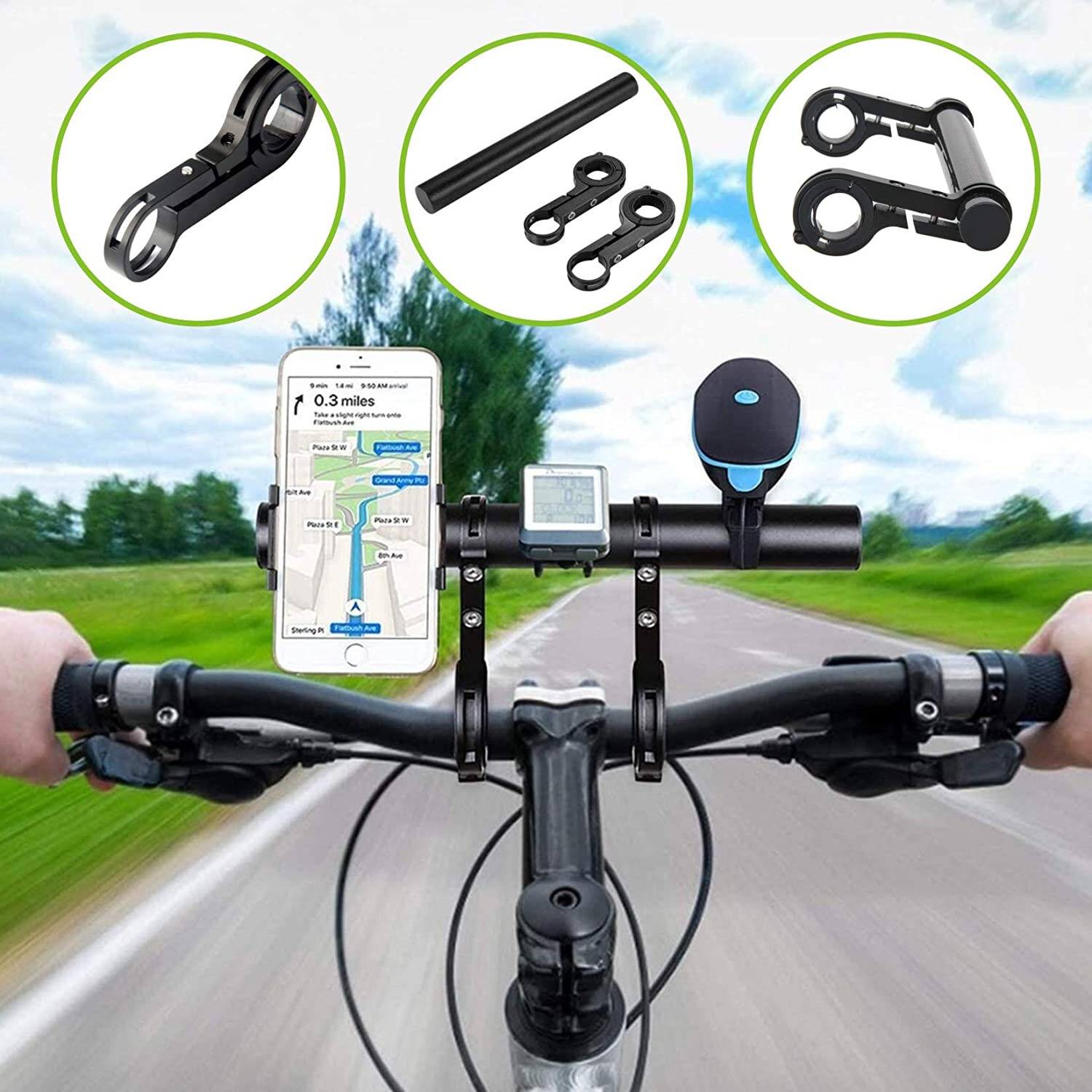 Bike Flashlight Holder Handlebar Bicycle Handle Bar Extender Mount