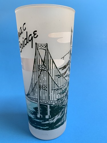 Mackinac Bridge Mid Century Bar Glass Souvenir Frosted Eched Glasswear Vtg UP US - Picture 8 of 8