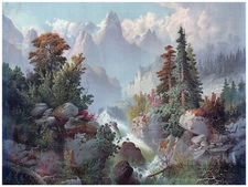 Decor Mountains and Pines Poster. Fine Nature Graphic Art. Home Wall Design 1298