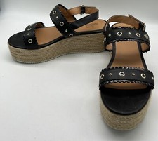 Love Moschino Black Leather Scalloped Trim Espadrille Platform Sandal sz 41