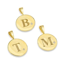 Initial Medallion Charm Diamond 0.03Ct Name Pendant 18k Gold Plated Classic