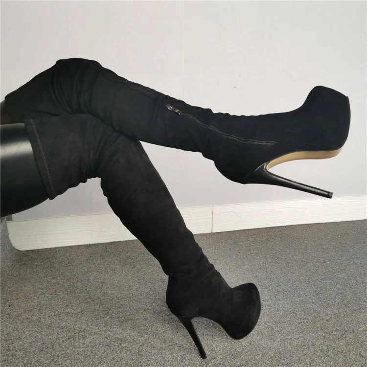 Chance platform thigh high long boot in black faux suede 2025