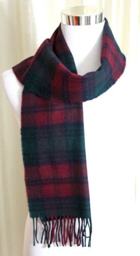 NEW 12"x57" Johnstons of Elgin Lindsay BLACK BLUE TARTAN 100%WOOL FRINGE SCARF - Picture 4 of 7