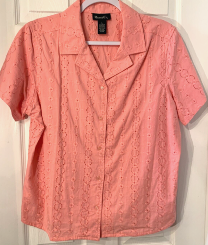 Denim & Co. Blouse Sz L Pink Floral Embroidered Eyelet Short Sleeve Top NWOT - Picture 8 of 8
