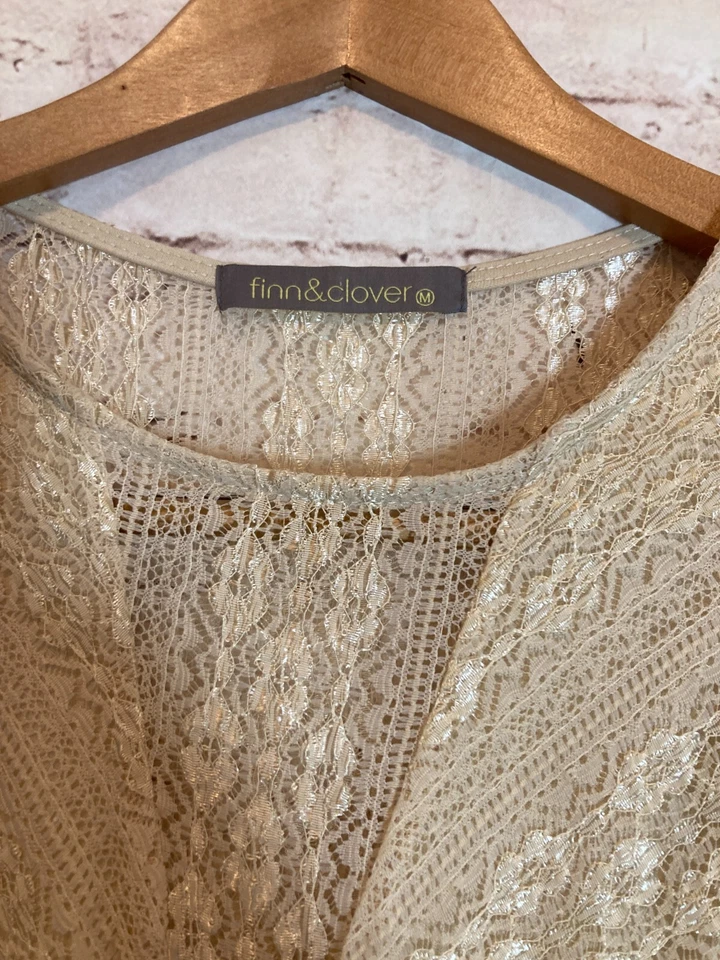 Vestido Finn & Clover Mujer Medio Tostado Beige Encaje Línea A Coqueta Boho Foto 3 de 4