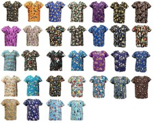 Women's Fashion Halloween Christmas Holiday Medical Nursing Scrub Tops S to 3XL