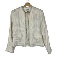 Chico's Cream Fringe Trim Tweed Blazer Jacket 0/S