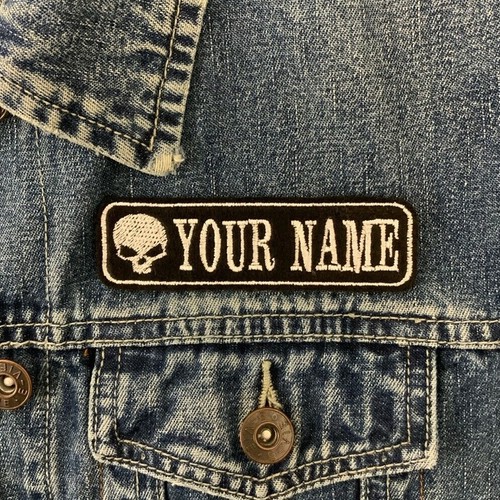 PERSONALISIERTER 1-ZEILIGER TOTENKOPF NAMENSAUFNÄHER BIKER ABZEICHEN BESTICKT PATCH FILZ CORDURA - Bild 2 von 8