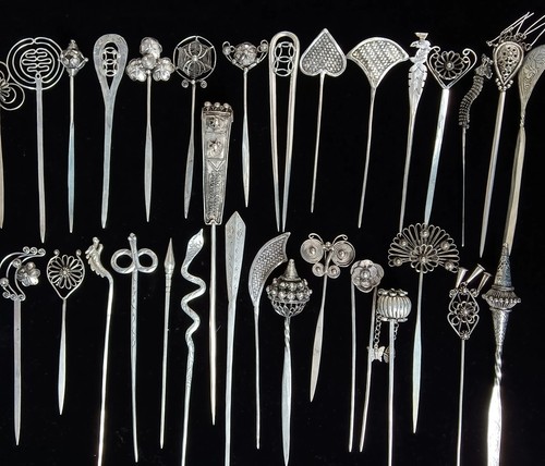 Traditional exotic tribal Chinese handmade filigree Miao silver hairpin 1piece - 第 1/51 張圖片
