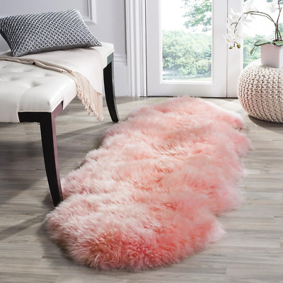 Handmade Solid Pink Sheep Skin 2' x 6' Extra Thick Runner Rug