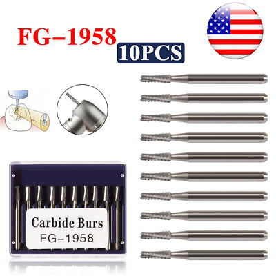 10 Pcs Dental Tungsten Carbide Burs Crown Cutter Transmetal FG 1958 burs 19mm US