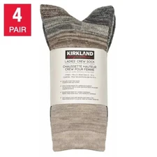 Kirkland Signature Ladies Merino Wool blend crew sock size 6-10 1/2 4 pair - NWT