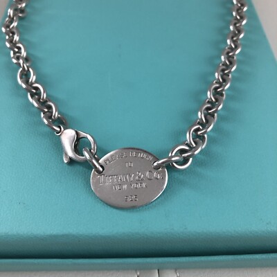 Return to Tiffany & Co. Silver 925 Oval Tag Choker Necklace 15
