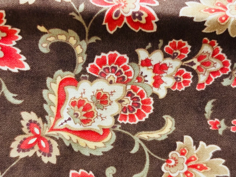 Grace by 3 Sisters for Moda Striped Florals Red Brown Beige Cotton 22W x108L in - Image 3 of 4